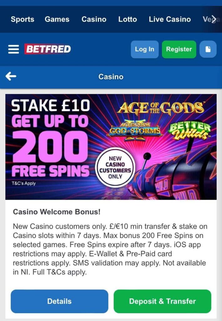 Betfred Casino Bonuses