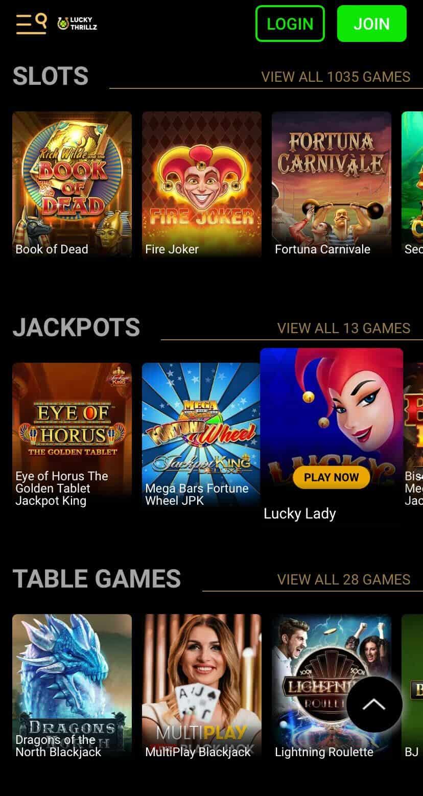 Lucky Thrillz Casino Games