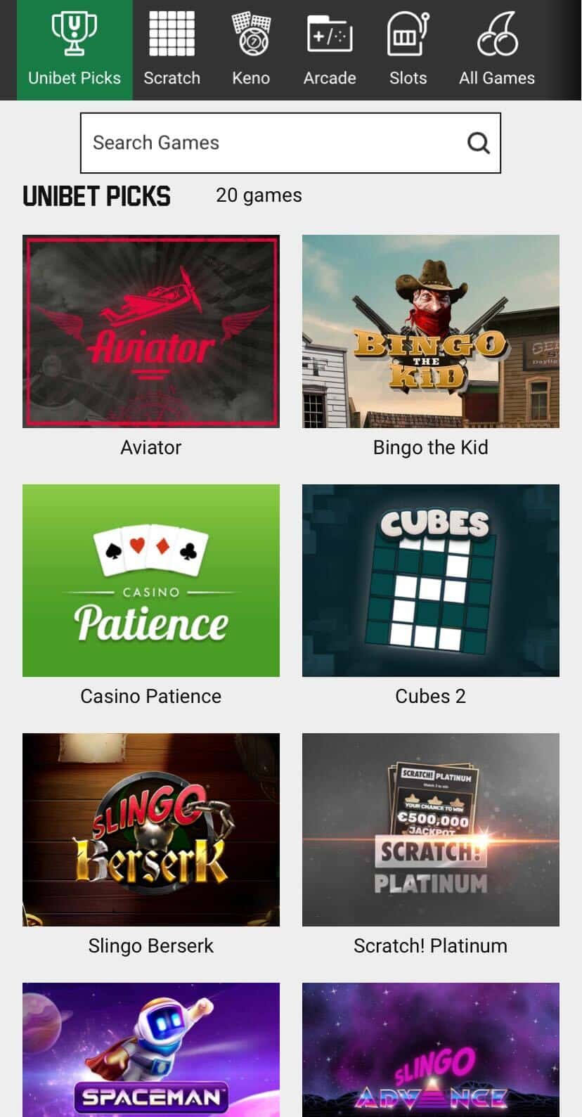 Unibet Casino Games