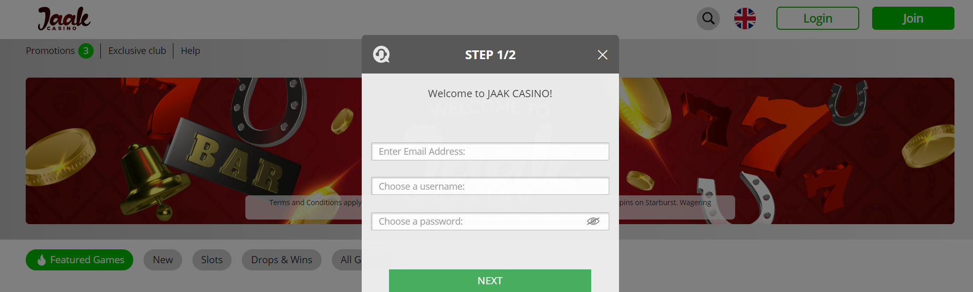 creating an account on jaak casino