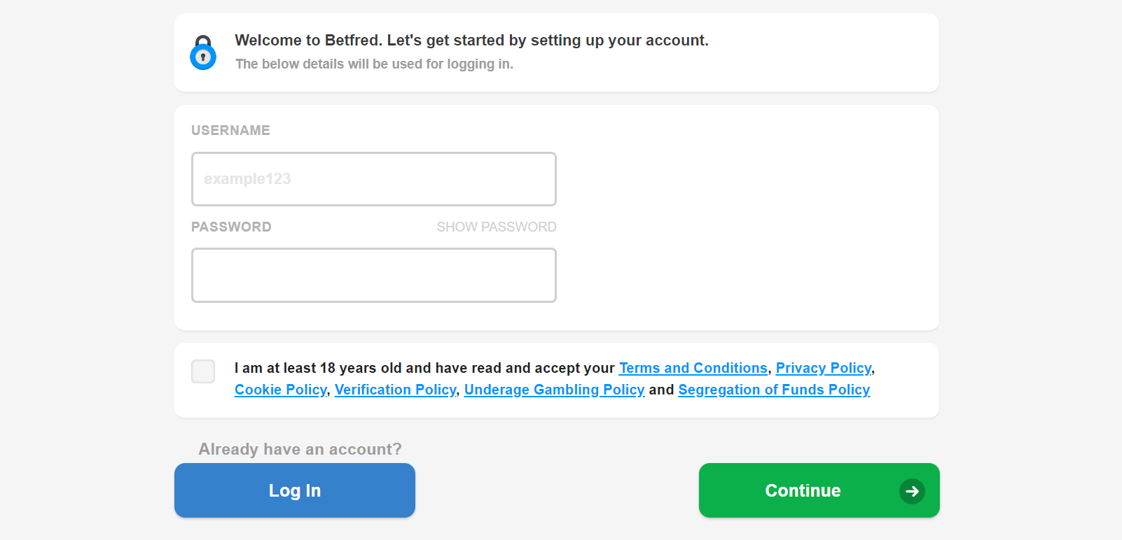 registering an cccount at betfred