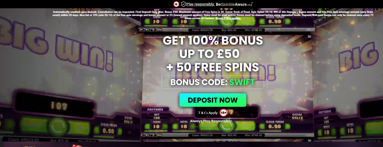 swift casino's welcome bonus