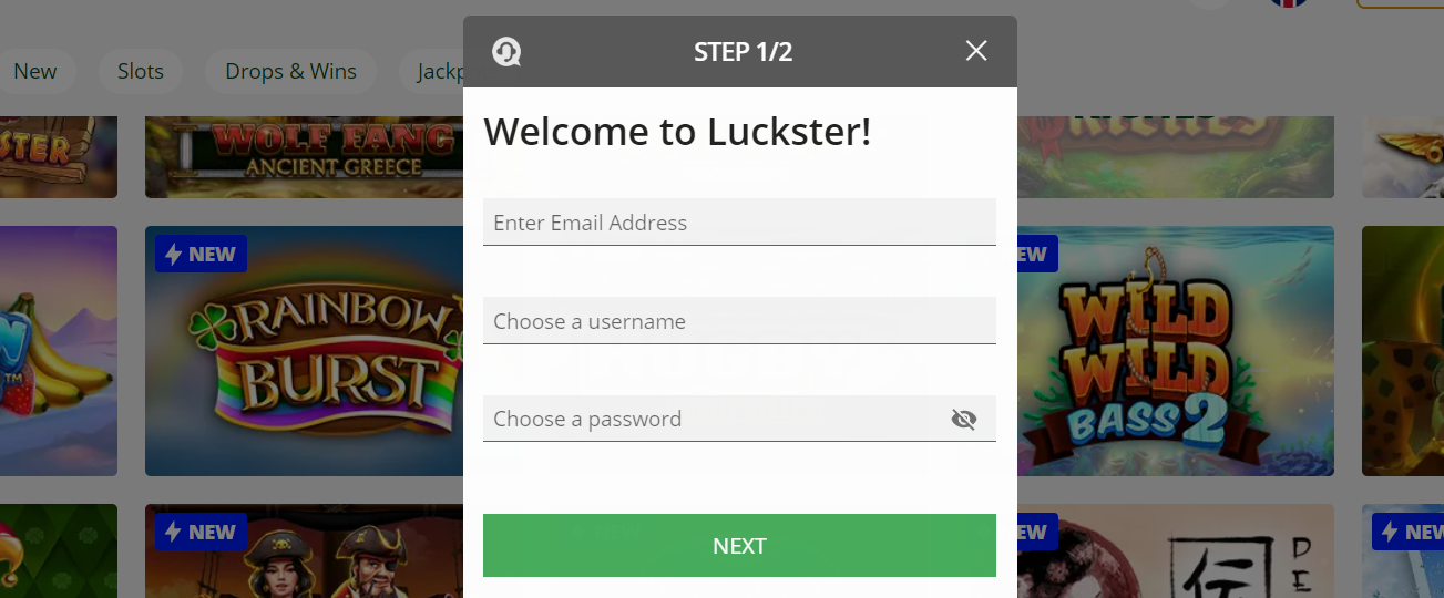 registering account luckster casino
