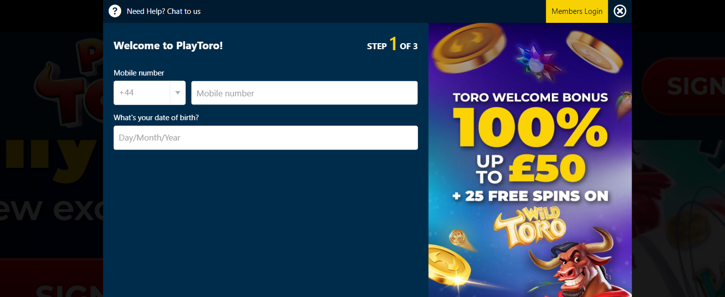 registering account playtoro casino