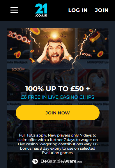 mobile version 21.co.uk casino